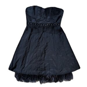 BCBGMAXAZRIA Women’s Black Beaded Feather Mini Dress | Designer Luxury LBD